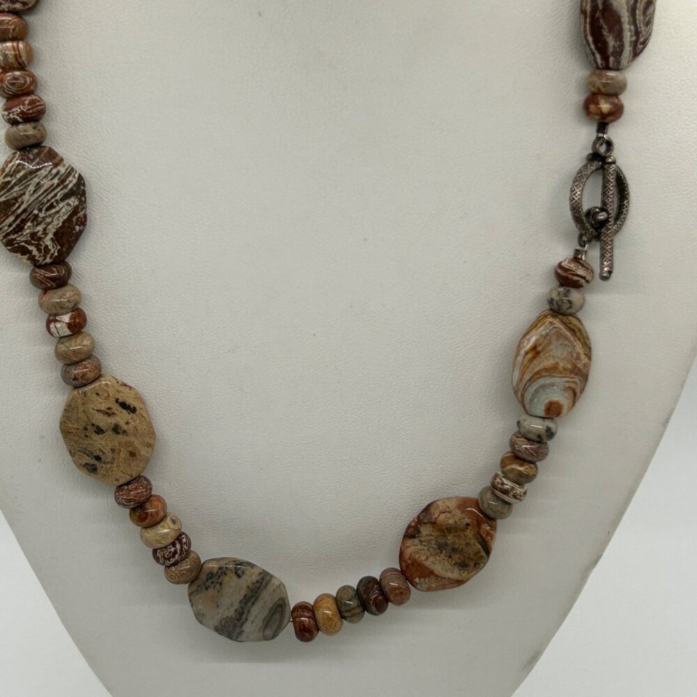 Handcrafted Jasper Necklace Multi-Color Beaded Earth Tone Artisan Stone 20" - Picture 5 of 13